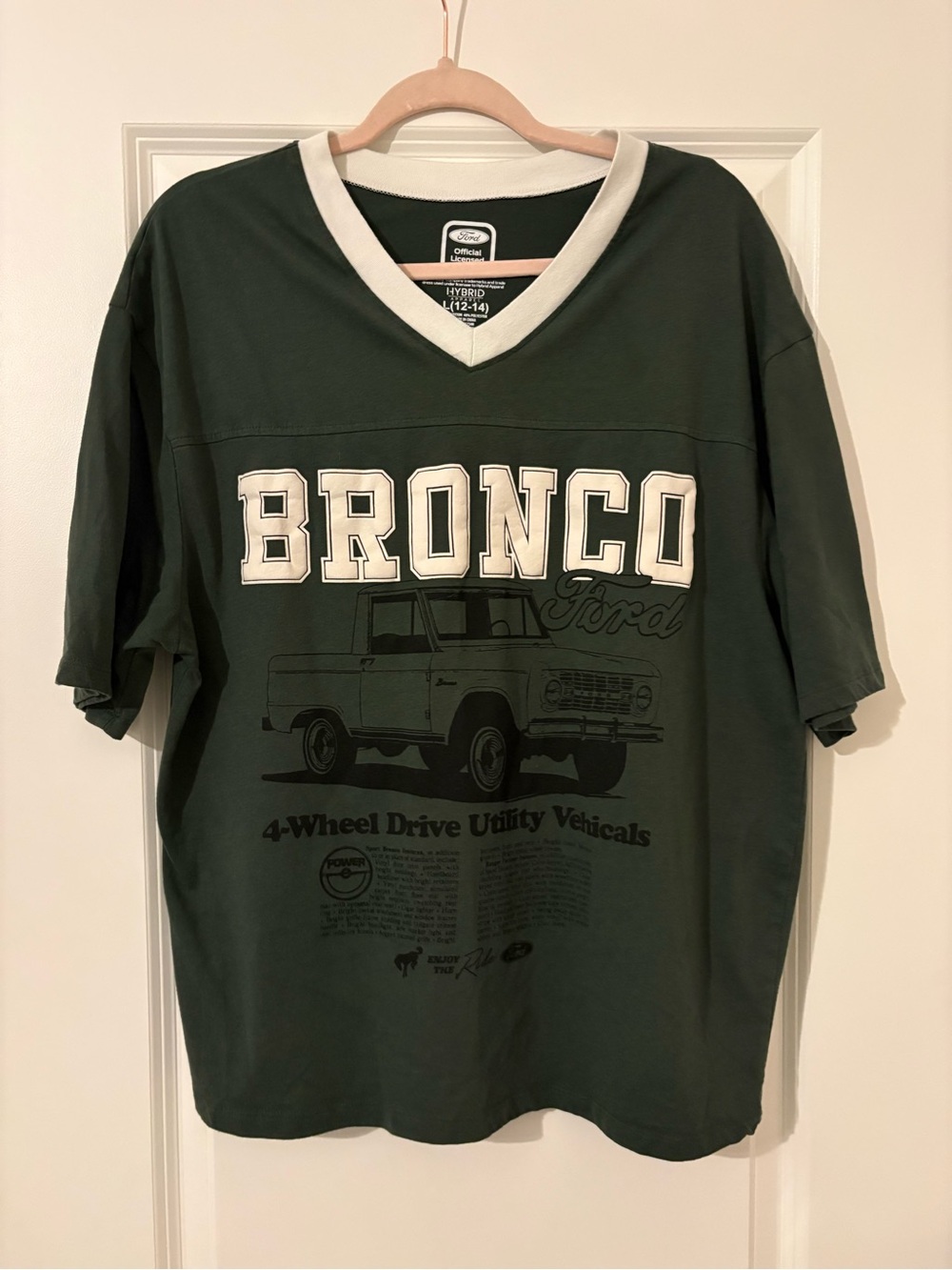 Hybrid Apparel Dark Green V-Neck Bronco Graphic Tee